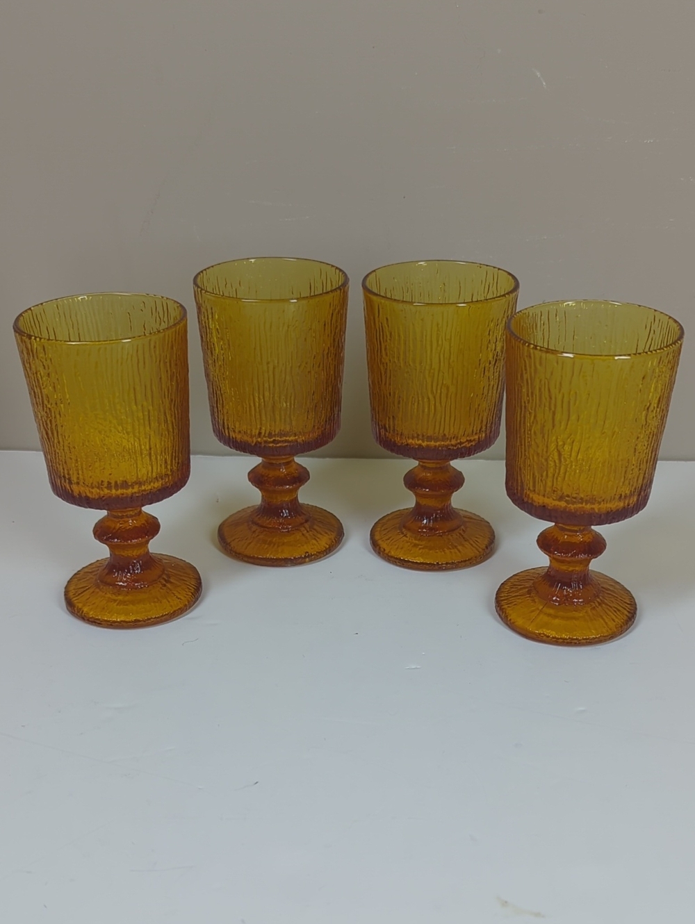 Vintage Ravenhead Siesta Amber Goblets, Set of 4 1970s Amber Bark